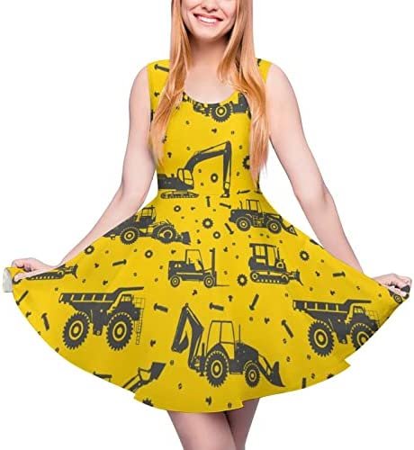 BAIKUTOUAN Heavy Equipment and Machinery Women’s Beach Tank Dress Mini Swing Printed Sleeveless Summer