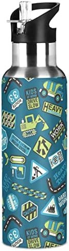 ZZKKO Water Bottle with Straw Cute Heavy Equipment Machinery Stainless Steel Iron Flask Capsule Water Bottle Daily Water Intake Bottle Thermos Cups No Spill for Hiking & Biking 32OZ/1000ML