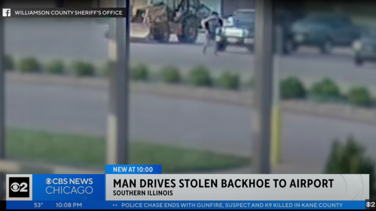 Stealing a backhoe to get to the airport doesn’t seem ideal