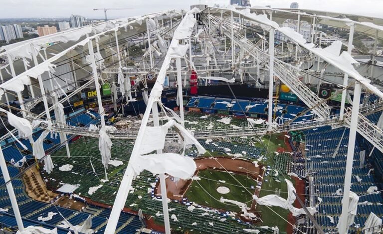 Assessments underway after Hurricane Milton tears off stadium roof and ignites crane boom in Florida
